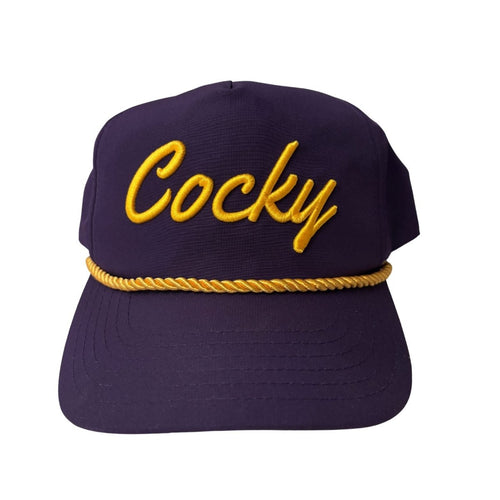 Bocock Brothers Be Cocky hat in purple and gold