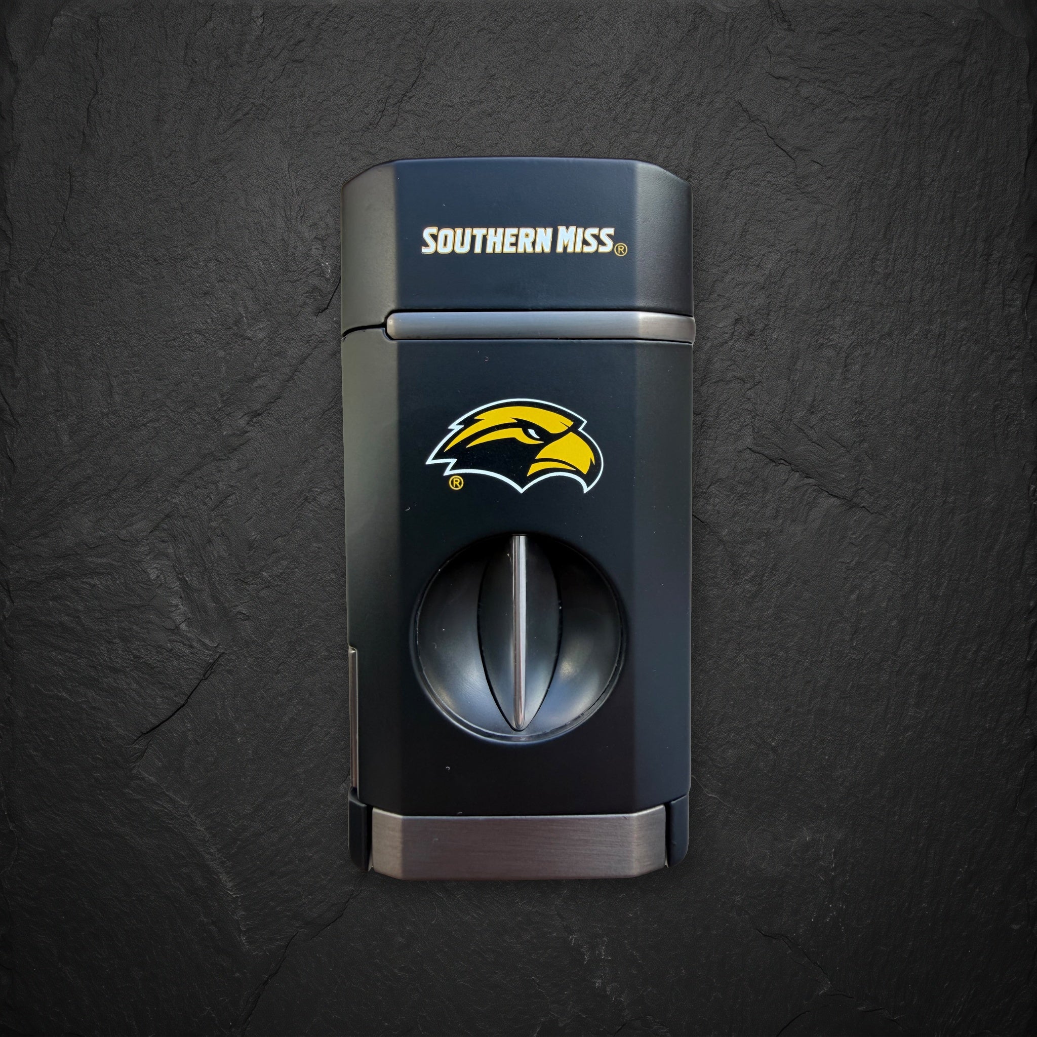 Southern Miss Golden Eagles triple torch cigar lighter with spring V cutter, officially licensed collegiate, front