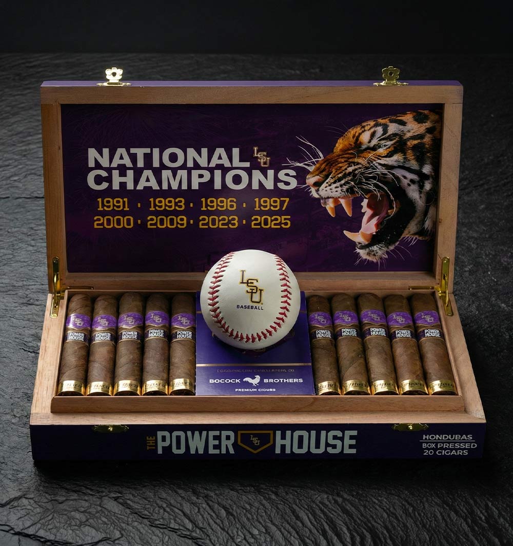 The Power House Robusto: Official LSU 8 - Time National Champions Cigar Box | Jay Johnson Signature - Collegiate Athletics