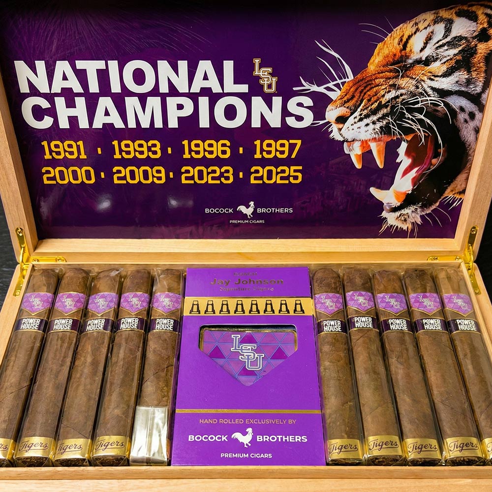 The Power House Robusto: Official LSU 8 - Time National Champions Cigar Box | Jay Johnson Signature - Collegiate Athletics