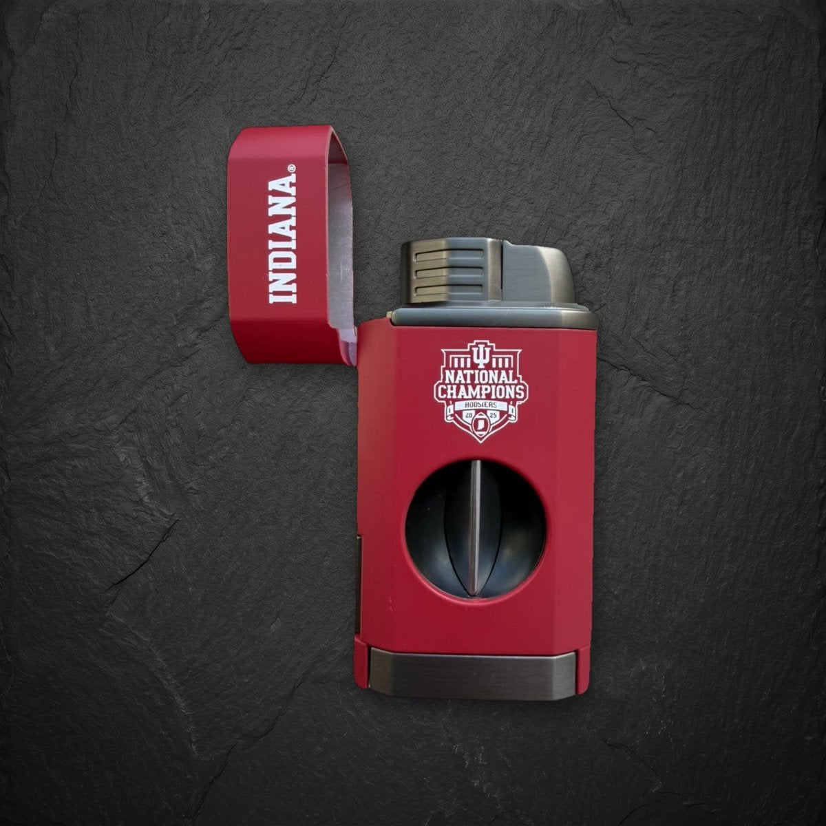 Indiana Hoosiers National Champions Triple Torch Cigar Lighter with Spring V Cutter | Officially Licensed Collegiate | Bocock Brothers - Collegiate Athletics